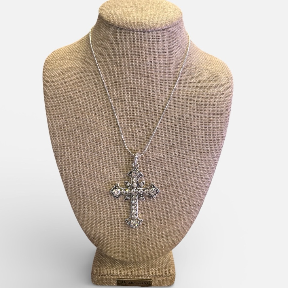 Premier Designs Silver and Crystal Cross Pendant Necklace